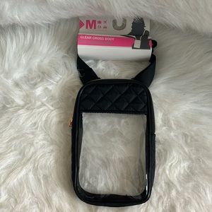 NWT, clear plastic blk quilted crossbody bag